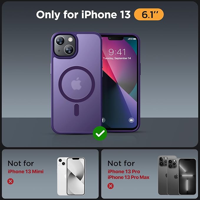 Miracase Magnetic for iPhone 13 Case 6.1 inch (Compatible with MagSafe)（with 2X Screen Protectors） Military-Grade Protection, Anti-Fingerprint Translucent Matte Phone Case Cover, Dark Purple