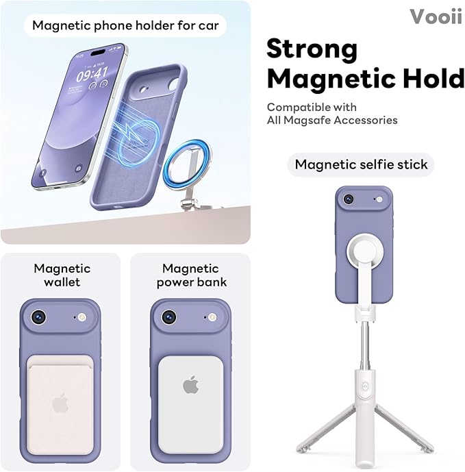 Vooii Magnetic Compatible with iPhone Air Case (Compatible with Magsafe) (Upgraded Camera Protection) Liquid Silicone Shockproof Full Body Protective Phone Cover for Women Men, Lavender Grey, 6.5"