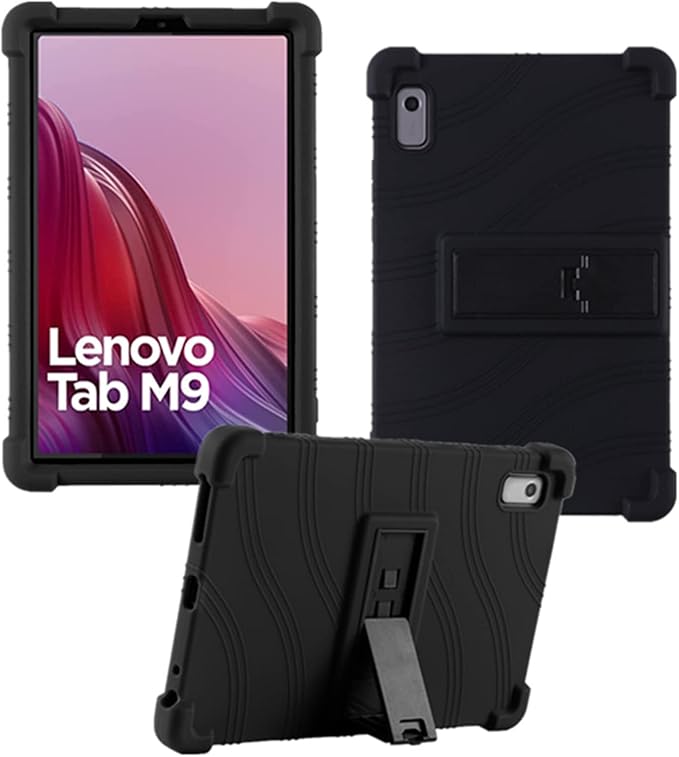 Case for Lenovo Tab M9 Cover 9.0 inch (TB-310FU,2023 Released), Kids Friendly Soft Silicone Adjustable Stand Cover for Lenovo Tab M9 Tablet (Black)