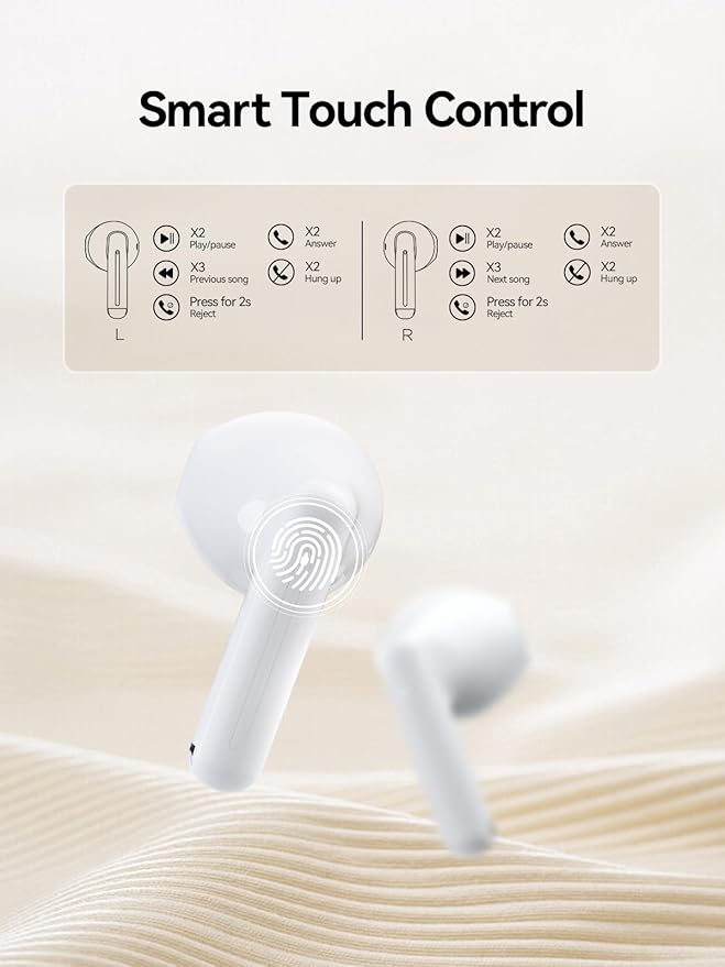 1MORE Q10 Wireless Earbuds, Bluetooth 5.3 Half in-Ear Lightweight Ear Buds, Comfort Fit, Deep Bass Stereo Headphones with Dual Mics, 26H Playtime, one Step-Pairing, IPX4 Waterproof Earphones, White