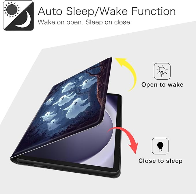 Case for Samsung Galaxy Tab A9+/A9 Plus 11” 2023 Model (SM-X210/X216/X218), Slim PU Leather Stand Cover with Auto Wake/Sleep, Multi-Angle Viewing & Shockproof, Ghosts Flying