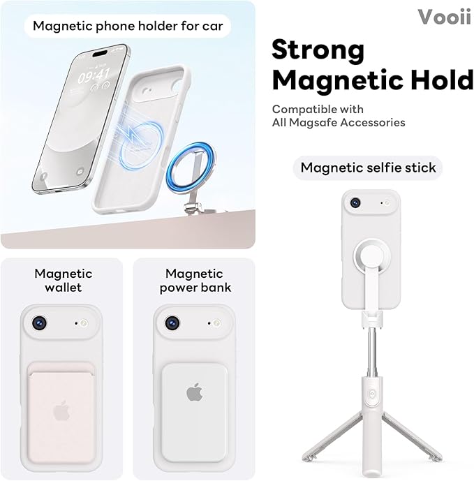 Vooii Magnetic Compatible with iPhone Air Case (Compatible with Magsafe) (Upgraded Camera Protection) Liquid Silicone Shockproof Full Body Protective Phone Cover for Women Men, White, 6.5"