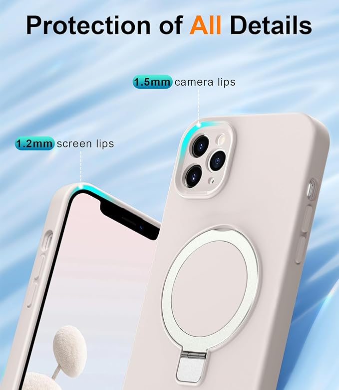 ZHK Liquid Silicone Designed for iPhone 12 pro Case with Magnet Stand, [Precise Camera Lens Protection][Mil-Grade Drop Shockproof][Soft Anti-Scratch Microfiber Lining] Slim Fit Cover, Beige