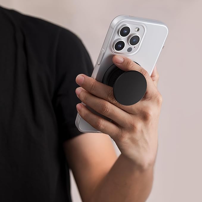 metisinno Phone Grip for MagSafe, Magnetic Stand for iPhone MagSafe Cases, One Finger Pop and Snap, Removable for Wireless Charging, Black