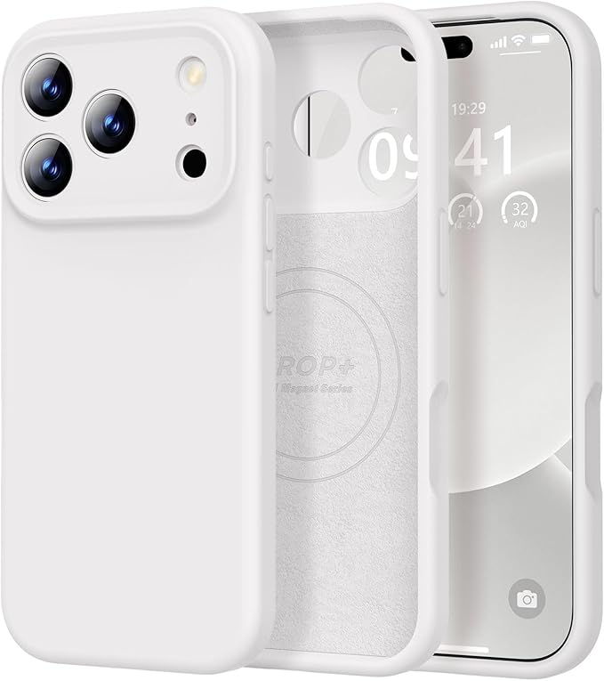 Vooii Magnetic Compatible with iPhone 17 Pro Max Case (Compatible with Magsafe) (Upgraded Camera Protection) Liquid Silicone Shockproof Full Body Protective Phone Cover for Women Men, White, 6.9”