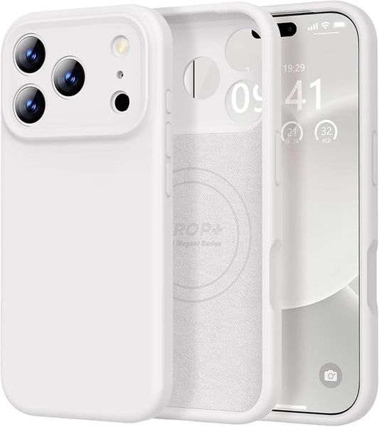 Vooii Magnetic Compatible with iPhone 17 Pro Case (Compatible with Magsafe) (Upgraded Camera Protection) Liquid Silicone Shockproof Full Body Protective Phone Cover for Women Men, White, 6.3”