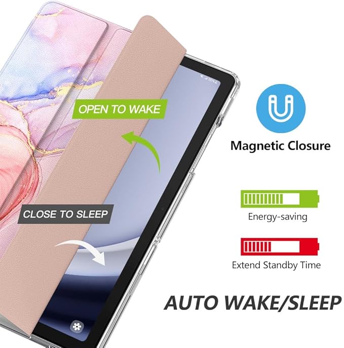 MoKo Case for Galaxy Tab A9+/A9 Plus 11 inch 2023, Slim Stand Protective Smart Cover with Hard PC Translucent Back Shell for Tab A9+ Tablet (SM-X210/X216/X218), Auto Wake/Sleep, Light Pink Gold Marble