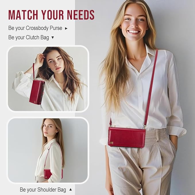 for iPhone 17 Pro Wallet Phone Case with 7 Card Holder,RFID Blocking | PU Leather | Kickstand | Flip | Wrist Strap&Shoulder Strap | Shockproof | Zipper Wallet | Women Men | 6.3" | Red