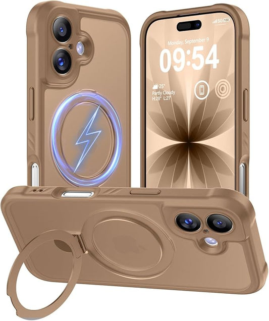 MOCCA Compatible with iPhone 17 Case with Magnetic Invisible Stand [Full Camera Protection] [Compatible with Magsafe] Military Drop Shockproof Translucent Matte Phone Case Cover 6.3",Brown