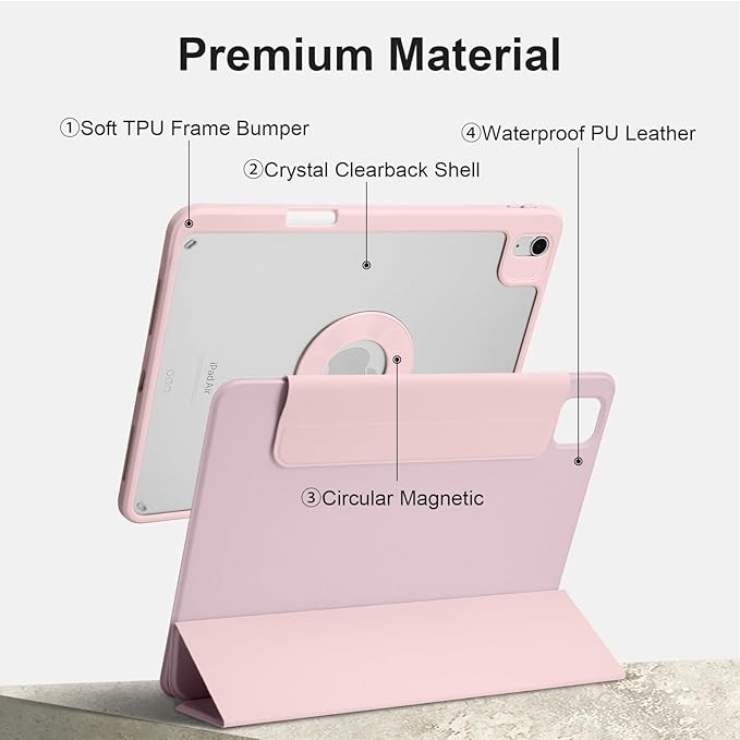 Case for iPad Air 13 Inch M3/M2 2025/2024, iPad Pro 12.9 Inch 6th/5th Generation 2022/2021 with Pencil Holder, Vertical Stand, Detachable Magnetic Trifold Stand Case,Auto Wake/Sleep, Pink