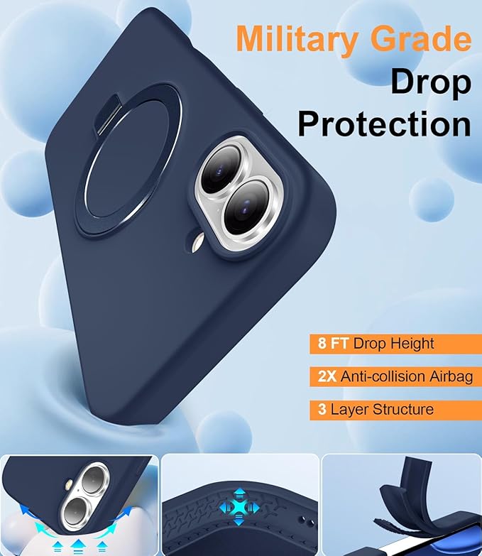 ZHK Liquid Silicone Designed for iPhone 17 Case with Magnet Stand, [Precise Camera Lens Protection][Mil-Grade Drop Shockproof][Soft Anti-Scratch Microfiber Lining] Slim Fit Cover, Navy Blue