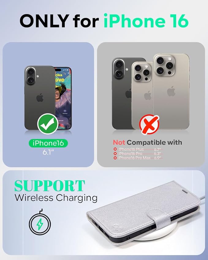 OCASE Compatible with iPhone 16 Wallet Case, PU Leather Flip Folio Case with Card Holders RFID Blocking Kickstand [Shockproof TPU Inner Shell] Phone Cover 6.1 Inch 2024, Silvery