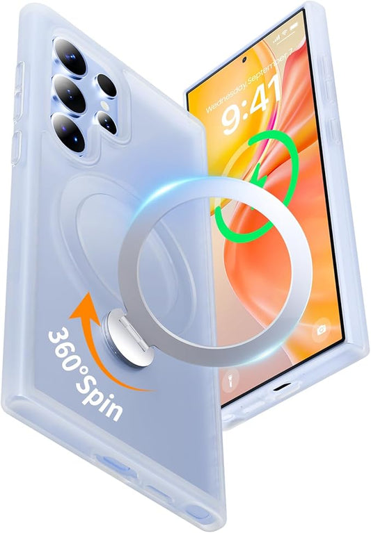 for Samsung Galaxy S23 Ultra Case,Compatible with Magsafe [Wireless Charging],with 360°Rotatable Magnetic Ring Stand,Matte Translucent Slim Soft Edge Phone Kickstand,Frosted White