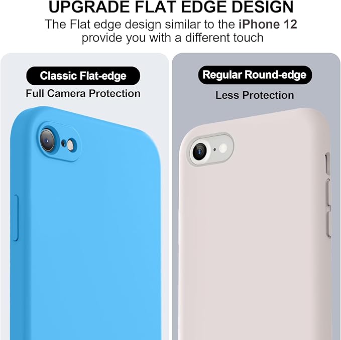 Vooii for iPhone SE Case 2022/3rd/2020,iPhone 8/7 Case, Upgraded Liquid Silicone with [Flat Edges] [Camera Protection] [Soft Anti-Scratch Microfiber Lining] Phone Case for iPhone SE - Blue