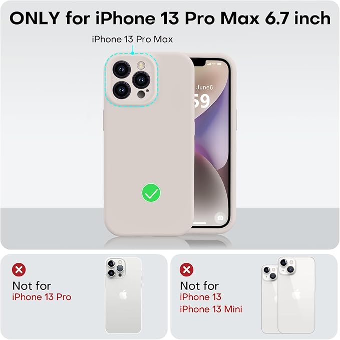 Vooii for iPhone 13 Pro Max Case (Upgraded Camera Protection) (Soft Anti-Scratch Microfiber Lining) Liquid Silicone Shockproof Full Body Protective Phone Cover, 6.7”, Stone