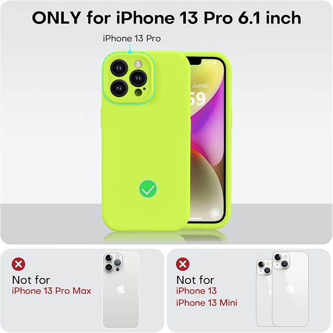 Vooii Compatible with iPhone 13 Pro Case, Liquid Silicone Upgrade [Camera Protection] [Soft Anti-Scratch Microfiber Lining] Shockproof Phone Case for iPhone 13 Pro 6.1 inch - Fluorescent Green