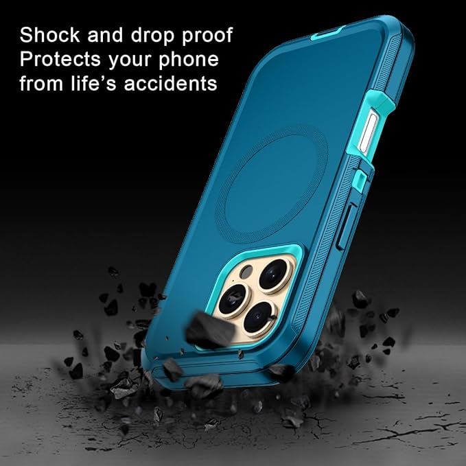 for iPhone 16 Pro Case [Compatible with MagSafe] Shockproof 3-Layer Full Body Protection [Without Screen Protector] Rugged Heavy Duty Cover Case for Apple iPhone 16 Pro 6.3",Turquoise/Green