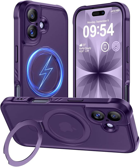 MOCCA Compatible with iPhone 17 Case with Magnetic Invisible Stand [Full Camera Protection] [Compatible with Magsafe] Military Drop Shockproof Translucent Matte Phone Case Cover 6.3",Deep Purple