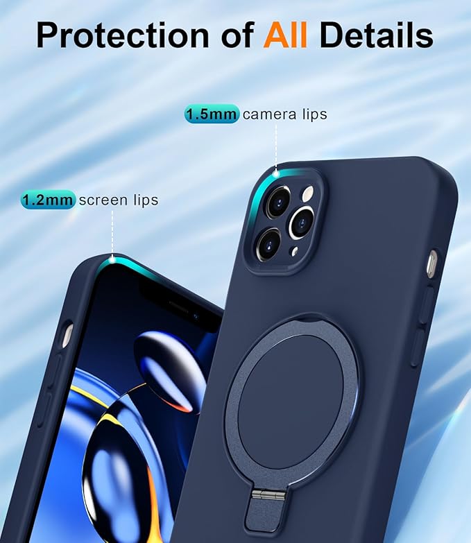 ZHK Liquid Silicone Designed for iPhone 12 pro Case with Magnet Stand, [Precise Camera Lens Protection][Mil-Grade Drop Shockproof][Soft Anti-Scratch Microfiber Lining] Slim Fit Cover, Navy Blue