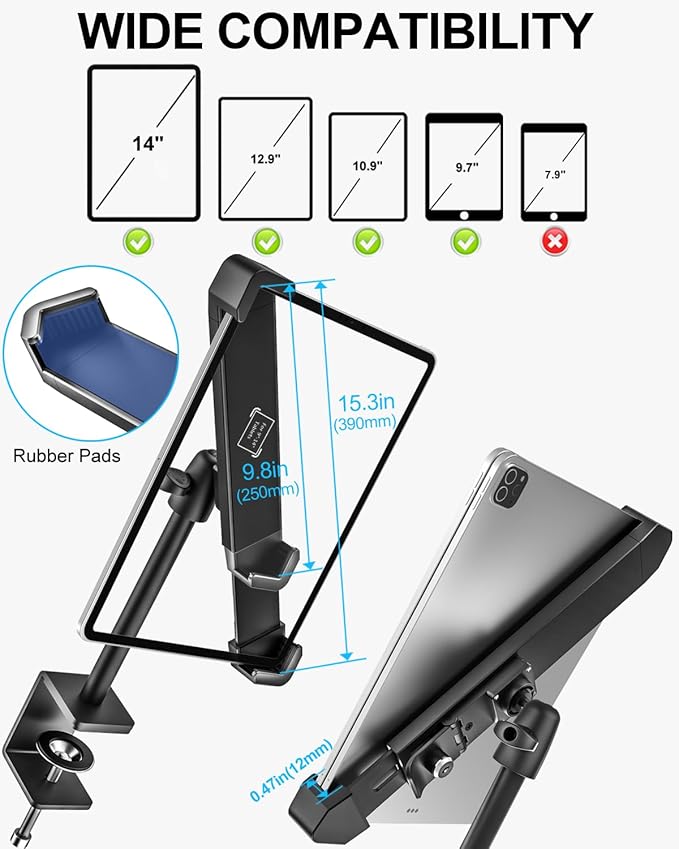 woleyi Anti Theft Desktop Tablet Kiosk Stand for 9-14" Tablet - 360° Swivel Tablets POS Stand Display Holder with Dual Security Lock and Key, Compatible iPad Pro 13/Air, Surface Pro/Go, Galaxy Tabs