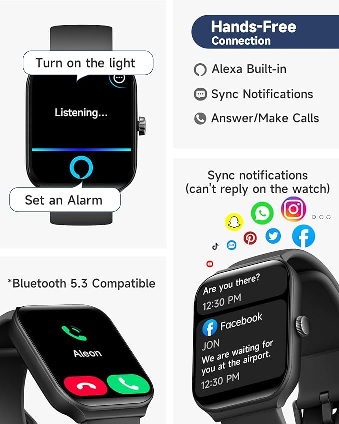 Smart Watch for Men Women Alexa Built-in, 1.95" Fitness Tracker with Answer/Make Calls, IP68 Waterproof/Heart Rate/Sleep Tracker/100 Sports, Fitness Watch Compatible Android iOS