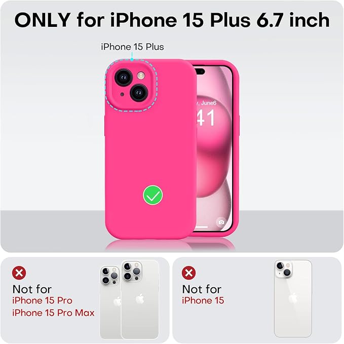 Vooii Compatible with iPhone 15 Plus Case, Upgrade Liquid Silicone [Enhanced Camera Protection] [Soft Anti-Scratch Microfiber Lining] Shockproof Phone Case for iPhone 15 Plus 6.7 inch - Hot Pink