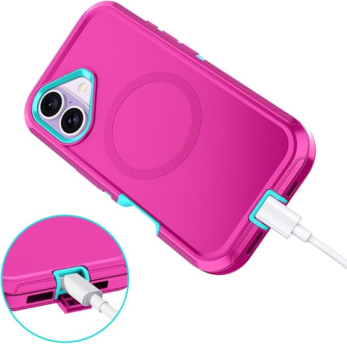 for iPhone 17 Case [Compatible with MagSafe] Shockproof 3-Layer Full Body Protection [Without Screen Protector] Rugged Heavy Duty Cover Case for Apple iPhone 17 6.3" 2025,Rose Red/Green