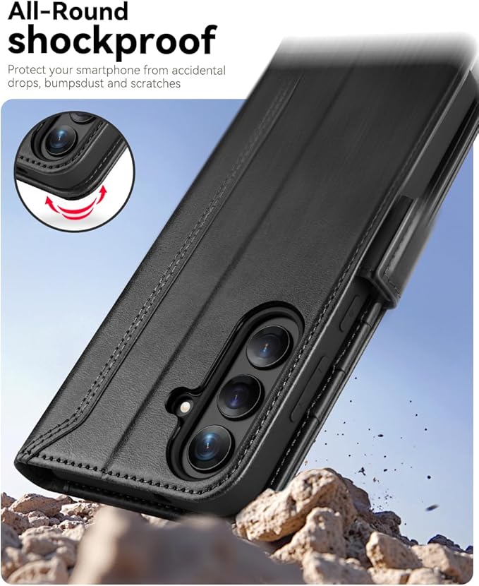 OCASE Compatible with Galaxy S25 Plus Wallet Case, PU Leather Flip Folio Case with Card Holders RFID Blocking Kickstand [Shockproof TPU Inner Shell] Protective Phone Cover 6.7 Inch, Retro Graphite