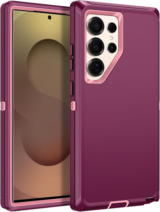 for Samsung Galaxy S25 Ultra Case Heavy Duty Protective Shockproof Dropproof 3-Layer Full Body Protection [Without Screen Protector] Tough Rugged Case for Galaxy S25 Ultra,Purple/Pink