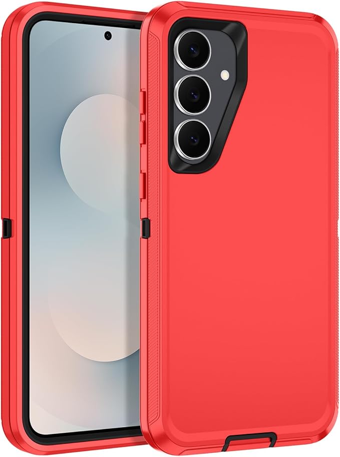 for Samsung Galaxy S25 FE Case Heavy Duty Protective Shockproof Dropproof 3-Layer Full Body Protection [Without Screen Protector] Tough Rugged Case for Galaxy S25 FE,Red/Black
