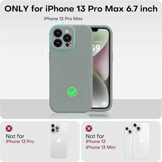 Vooii Compatible with iPhone 13 Pro Case, Liquid Silicone Upgrade [Camera Protection] [Soft Anti-Scratch Microfiber Lining] Shockproof Phone Case for iPhone 13 Pro 6.1 inch - Calke Green