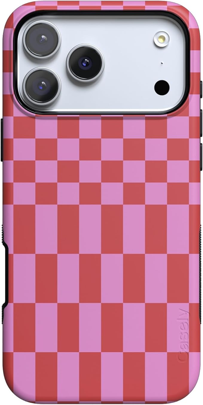 Casely iPhone 17 Pro Case | Vibe Check | Pink Checkerboard | Compatible with MagSafe | Bold Protective Design