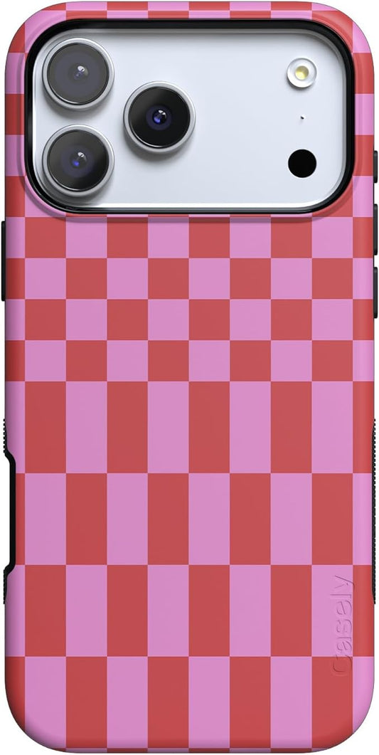 Casely iPhone 17 Pro Case | Vibe Check | Pink Checkerboard | Compatible with MagSafe | Bold Protective Design