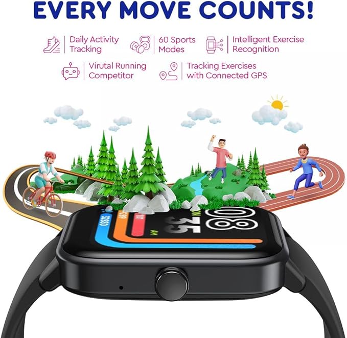 OCTANDRA Ignite VeryFit 1.8" Alexa Built-in Bluetooth Answer Call Smart Watch HR Heart Rate Blood Oxygen Saturation Sleep Monitor Step Counter Fitness Tracker Watches for Men Women (IDW01 BT) (Black)