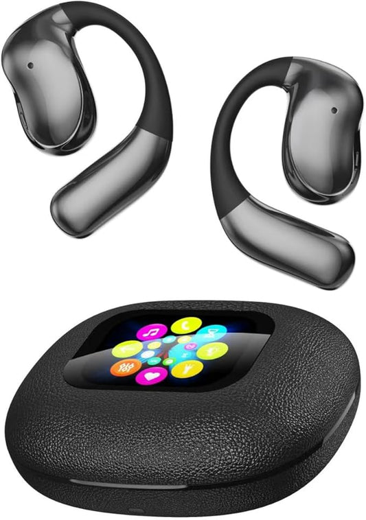 Open Ear Earbuds, Over Ear Headphones with Intelligent Charging Case, Snug Fit, Powerful Bass,Clear Mic, Ultra-Comfort Bluetooth Wireless Earphones for Jogging Workout Fitness Working