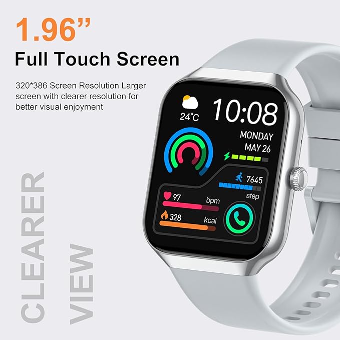 Smart Watch for Men Women (Answer/Make Call), 1.96" HD Smartwatch with Heart Rate/Sleep Monitor/Pedometer/Calories, 113+ Sports Fitness Watch, IP68 Waterproof Activity Tracker for Android iOS-Gray
