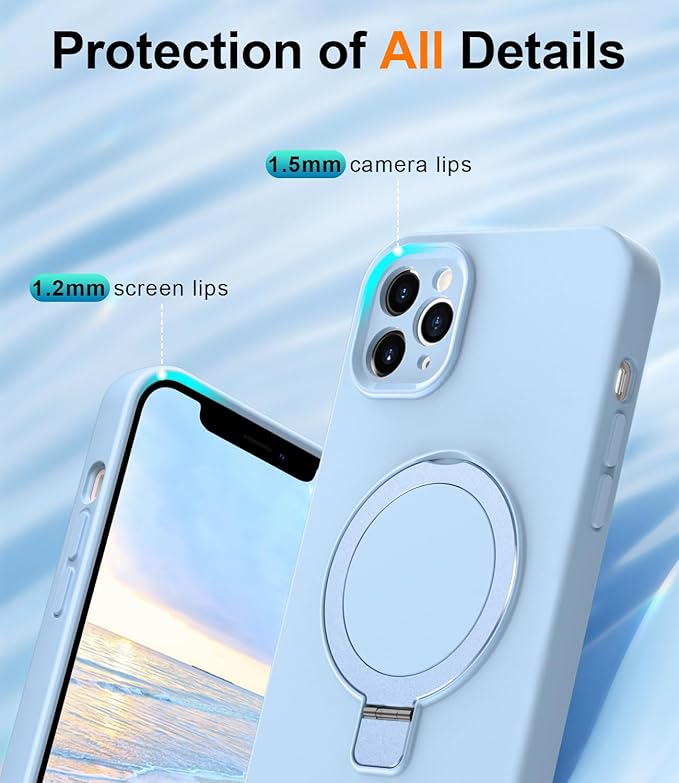 ZHK Liquid Silicone Designed for iPhone 12 pro Case with Magnet Stand, [Precise Camera Lens Protection][Mil-Grade Drop Shockproof][Soft Anti-Scratch Microfiber Lining] Slim Fit Cover,Baby Blue