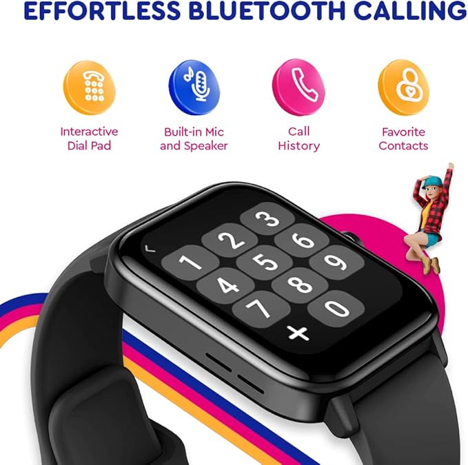 OCTANDRA Ignite VeryFit 1.8" Alexa Built-in Bluetooth Answer Call Smart Watch HR Heart Rate Blood Oxygen Saturation Sleep Monitor Step Counter Fitness Tracker Watches for Men Women (IDW01 BT) (Black)