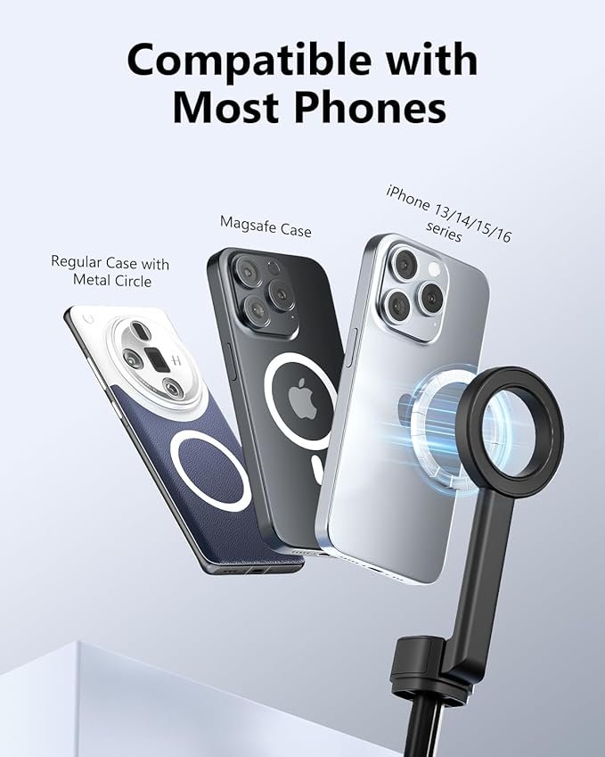 UBeesize Magnetic Tripod for iPhone with Remote, 64’’ Extendable Phone Stand for Video Recording/Vlogging, N52 Strong Holder for iPhone 12-17/Android, Portable Travel Selfie Stick Tripod(Black)