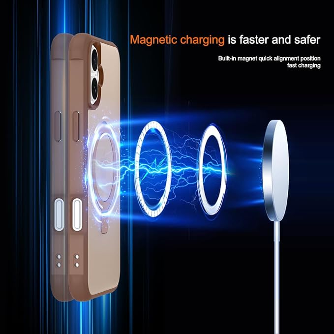 Magnetic Compatible with iPhone 16 Case with Stand [Military Grade Drop Tested][Compatible with Magnet] Ring Translucent Slim Hard Back Soft Edge, Desert Gold