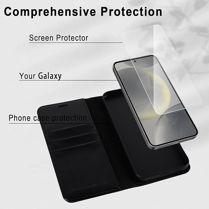 MONASAY Wallet Case Fit for Samsung Galaxy S24+ Plus 5G, [Lens & Glass Screen Protector Included] [RFID Blocking] Flip Folio Leather Cell Phone Cover with Credit Card Holder，6.7 inch, Black