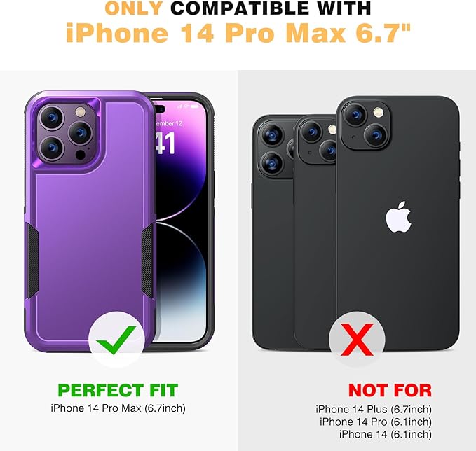 Diaclara Designed for iPhone 14 Pro Max Case, [with Privacy Screen Protector] [Anti Spy] [Military Grade Drop Protection] Heavy Duty Full-Body Shockproof Phone Case, Purple