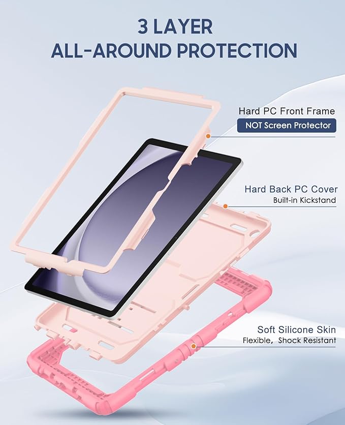 OKP Case for New Samsung Galaxy Tab A9+/ A9 Plus 11 Inch 2023 (SM-X210/X216/X218), Heavy Duty Shockproof Rugged 11" Galaxy A9+ Tablet Protective Cover with Stand for Kids Boys Girls, Pink+Light Pink