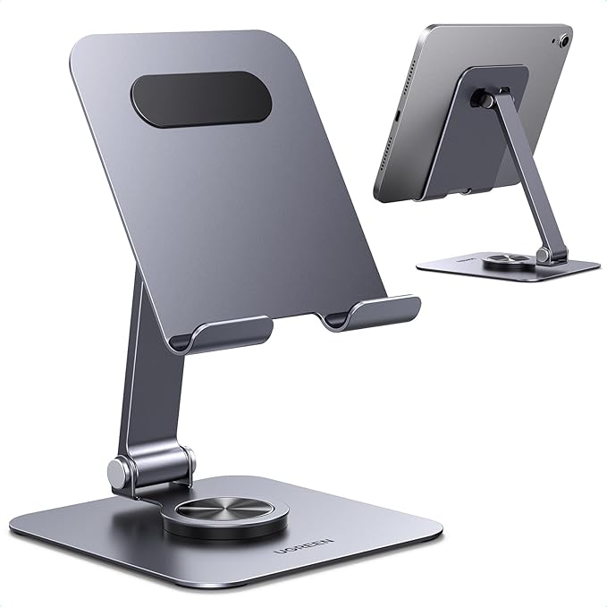 UGREEN Tablet Stand Holder for Desk 360° Rotating Base Aluminum Tablet Holder Adjustable Multi-Angle Home Office Accessories Compatible with iPad Pro Air Mini 13 12.9 11 Inch