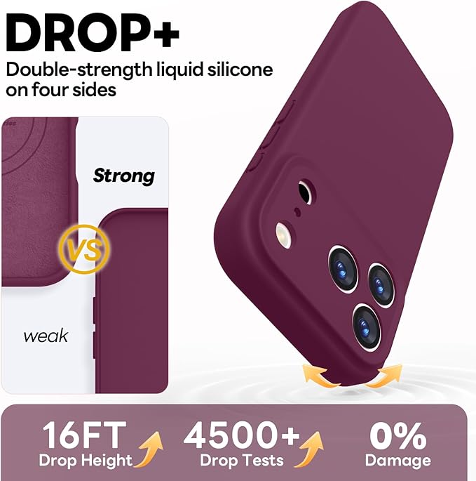 Vooii Magnetic Compatible with iPhone 17 Pro Max Case (Compatible with Magsafe) (Upgraded Camera Protection) Liquid Silicone Shockproof Full Body Protective Phone Cover for Women Men, WineRed, 6.9”
