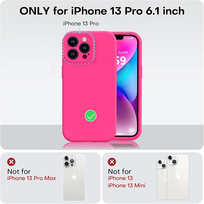 Vooii Compatible with iPhone 13 Pro Case, Liquid Silicone Upgrade [Camera Protection] [Soft Anti-Scratch Microfiber Lining] Shockproof Phone Case for iPhone 13 Pro 6.1 inch - Hot Pink