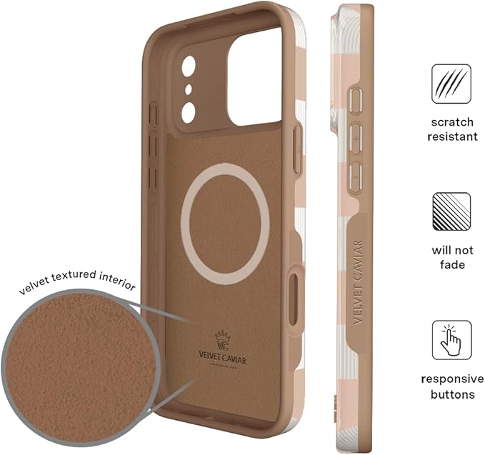 VELVET CAVIAR Case for iPhone 17 Pro | Compatible with MagSafe | 10ft Drop Tested | Protective Designer Cases | Nude Vibe Checkered