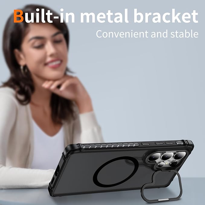 Magnetic for Samsung Galaxy S25 Ultra Case Black Fit for MagSafe Military-Grade Shockproof Protection Adjustable Kickstand Slim Matte Anti-Fingerprint Cover Men Women