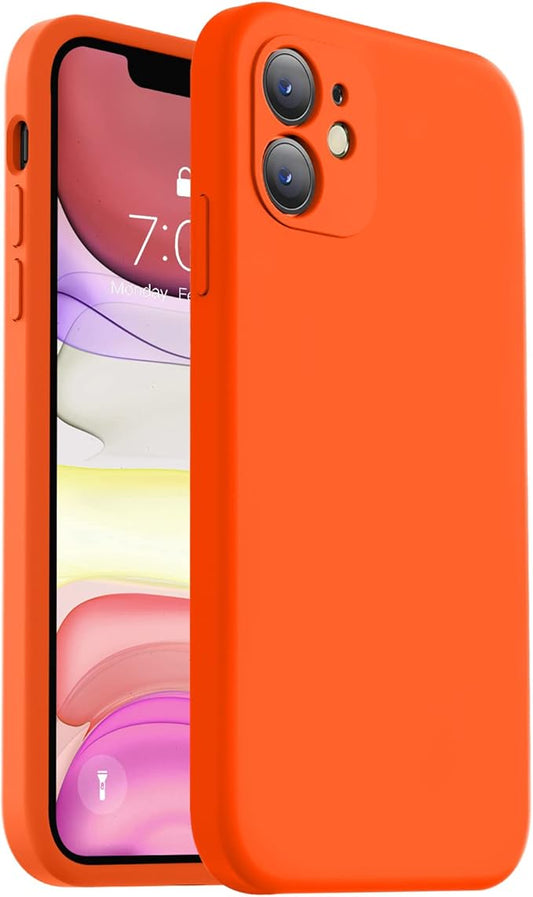 Vooii Compatible with iPhone 11 Case, Upgraded Liquid Silicone with [Flat Edges] [Camera Protection] [Soft Anti-Scratch Microfiber Lining] Phone Case for iPhone 11 6.1 inch - Neon Orange