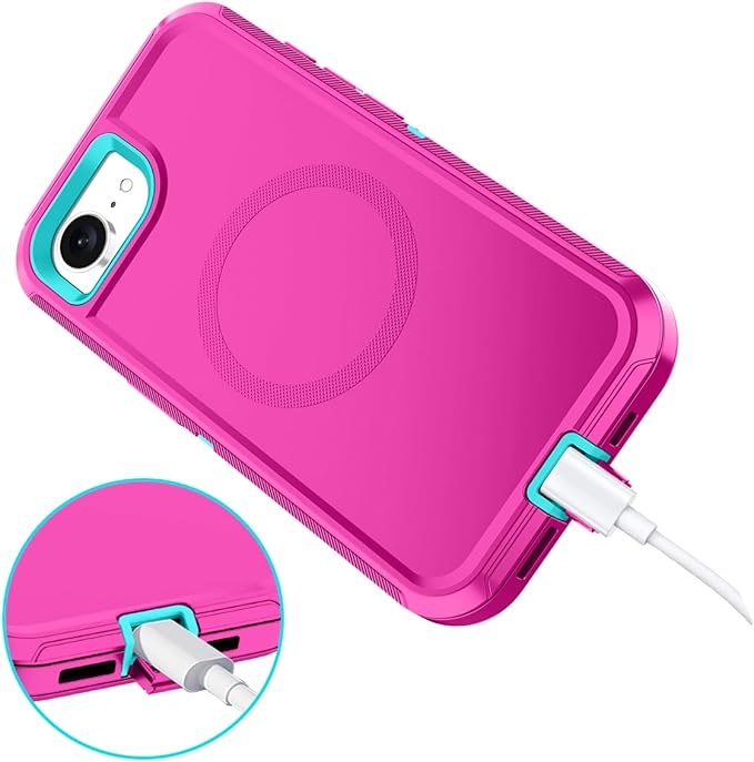 for iPhone 16e Case [Compatible with MagSafe] Shockproof 3-Layer Full Body Protection [Without Screen Protector] Rugged Heavy Duty Cover Case for Apple iPhone 16e 6.1" 2025,Rose Red/Green